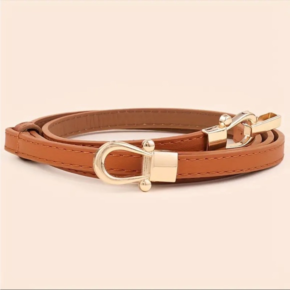 Stylish PU Leather Thin Belt Metal Simple Hook Buckle Adjustable Waist Band - Picture 3 of 5